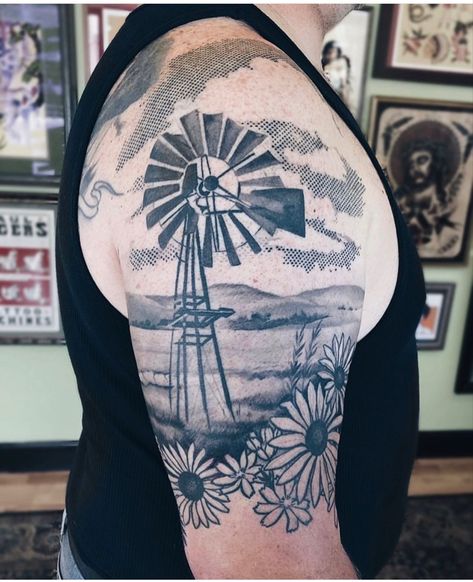 Windmill Tattoo, Australia Tattoo, Female Tattoo Artist, Farm Windmill, Remembrance Tattoos, Western Tattoos, Aesthetic Tattoos For Men, City Tattoo, Best Tattoos For Women