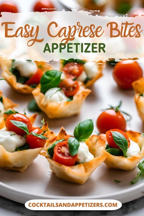 An easy appetizer recipe, these Mini Caprese Cups are phyllo shells stuffed with mozzarella balls, cherry tomatoes, and basil leaves drizzled in a Balsamic Vinaigrette. A 5 minute appetizer perfect for a crowd. Caprese Phyllo Cups, Caprese Appetizer Christmas, Phyllo Cup Appetizers Easy Cold, Phyllo Pastry Cups Recipes, Individual Antipasto Cups, Phyllo Brie Cups, Caprese Hors D’oeuvres, Individual Caprese Salad Cups, Phyllo Shells Recipes