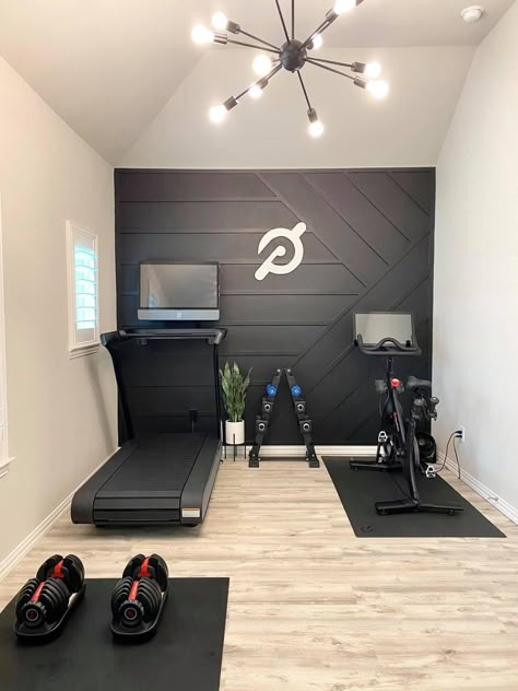 Gym In House Small Spaces, Corner Gym Small Spaces, Basement Gym Area, Peleton Home Gym Ideas, Basement Gym Room, Small Gym Area In Home, House Gym Room Small Spaces, Gym Studio Ideas, Workout Room Inspiration