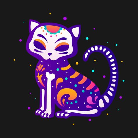 Check out this awesome 'Cute+Sugar+Skull+Mexican+Cat+Halloween+Day+Of+The+Dead' design on @TeePublic! Cat Sugar Skull, Sugar Skull Drawing, Sugar Skull Cat, Mexican Sugar Skull, Mexican Holiday, Mexican Skulls, Sugar Skull Tattoos, Skull Drawing, Sugar Skull Art