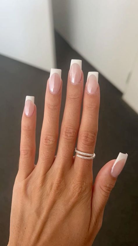 White Chrome French Tip, Tip Acrylics, White Tip Acrylic Nails, Chrome French Tip, Quince Nails, Chrome French, White Chrome Nails, French Tip Acrylics, Wrist Corsages