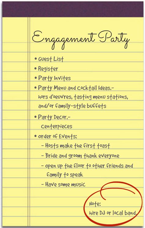 Kassandras to-do-list for Laura's engagement party. Pavilion Engagement Party, When To Have Engagement Party, Engagement Party At Home Games, Engagement Party List To Do, Engagement Party Checklist Planners, Small Engagement Dinner Ideas, Things To Do At An Engagement Party, Evening Engagement Party, What To Do At Engagement Party