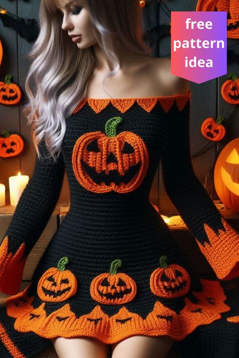 Crochet Costumes Free Pattern, 2025 Crochet Ideas, Halloween Crochet Blanket Patterns Free, Crochet Dresses For Women Free Pattern, How To Crochet A Dress, Crochet Fall Clothes, Crochet Fashion Patterns Free, Halloween Amigurumi Free Pattern, Crochet Winter Dresses