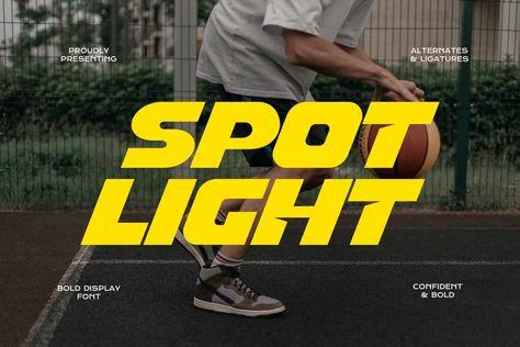 Spot Light - Display Sports Font, Fonts - Envato Elements Free Sports Fonts, Athletic Fonts, Sports Slogans, Trendy Games, Sports Fonts, Light Font, All Caps Font, Business Fonts, Team Logo Design