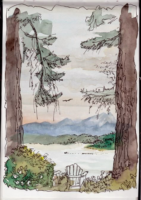 Christmas Paintings On Canvas, Canvas For Beginners, Whidbey Island, Watercolor Paintings Easy, Watercolor Sketchbook, Watercolor Painting Techniques, Nature Drawing, Watercolor Trees, Pen And Watercolor