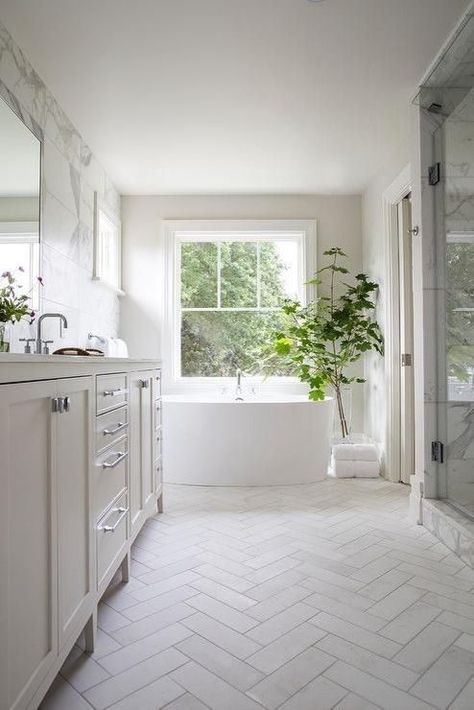 20 Best Bathroom Floor Tile Ideas Herringbone Bathroom, Herringbone Tile Bathroom, Best Bathroom Flooring, Bathroom Accent Wall, Timeless Bathroom, European Farmhouse, Floor Tile Design, Patterned Floor Tiles, Marble Tile Floor