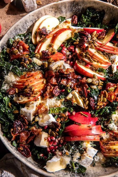 Harvest Brie and Cheddar Apple Kale Salad. - Half Baked Harvest Apple Kale Salad, Creamy Chicken And Dumplings, Thanksgiving Board, Fall Salads, Autumn Salad Recipes, Half Baked Harvest Recipes, Thanksgiving Salad, Fall Dinner Ideas, Fall Salad