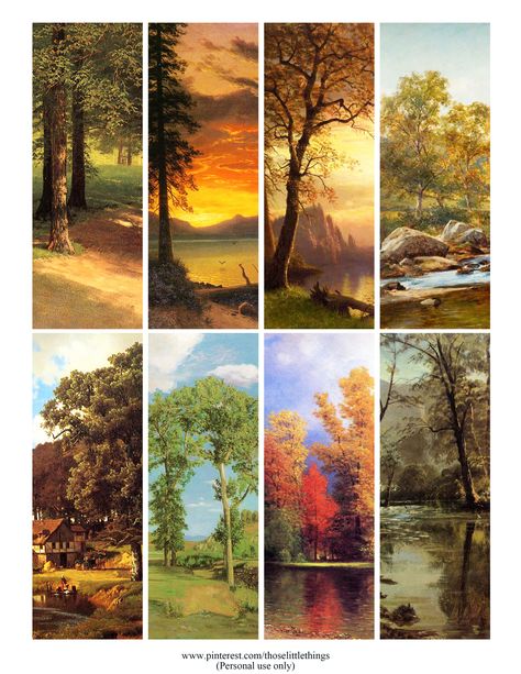 Vintage Forest Landscape Paintings Bookmarks Free Digital Collage Sheet - Free Printable Bookmarks - Marcalibros Imprimible Gratis #freeprintable #freebookmarks #freeprintablebookmarks #freebookmark #marcalibrosgratis Vintage Bookmarks Printable, Bookmarks Free Printable, Free Printable Bookmarks Templates, Journal Printables Free, Cool Bookmarks, Free Printable Bookmarks, Vintage Bookmarks, Vintage Forest, Printable Bookmarks