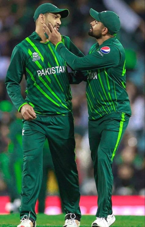 About Cricket Babar Azam And Haris Rauf, Pakistani Team, Haris Rauf, Beauty Of Pakistan, Imran Khan Pakistan, India Vs Pakistan, Green Shirts, Babar Azam, Pakistan Cricket Team