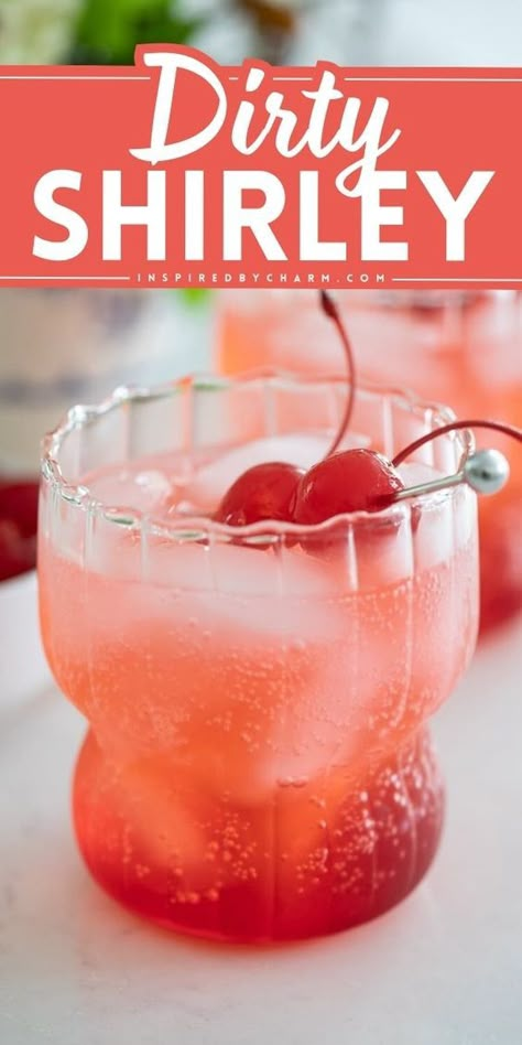 An easy spring drink with vodka! Colorful with a sweet and tangy flavor, this Dirty Shirley cocktail is a perfect crowd-pleaser for any occasion. Save this spring cocktail recipe and enjoy the boozy version of a Shirley Temple! Shirley Temple Drink Alcoholic, Cherry Vodka Drinks, Shirley Temple Recipe, Popular Alcoholic Drinks, Drinks Alcohol Recipes Easy, Shirley Temple Drink, Dirty Shirley, Easy Cocktail Recipe, Unique Cocktail Recipes