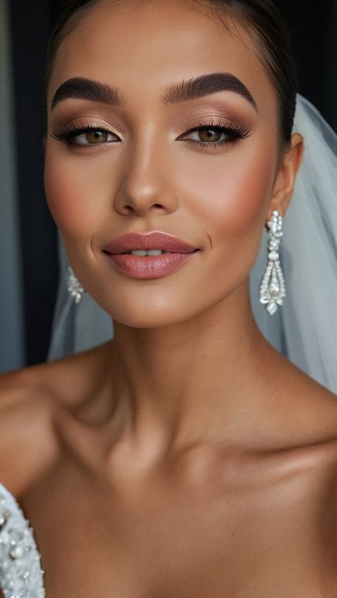 Discover stunning bridal hair and makeup ideas for brunettes blondes and Indian brides in 2024 From classic brunette wedding looks to simple half-up styles find inspiration for your special day Learn about veils pricing and get contract tips in this comprehensive guide Bridal Eye Makeup Brown Eyes, Bridesmaid Winter Makeup, Bridal Makeup For Olive Skin Tone, Bridal Makeup For Light Skin, Daytime Bridal Makeup, Winter Bridal Makeup Blue Eyes, Bridal Makeup Bronze Glow, Wedding Makeup For Mixed Women, Brunette Bridal Hair With Veil