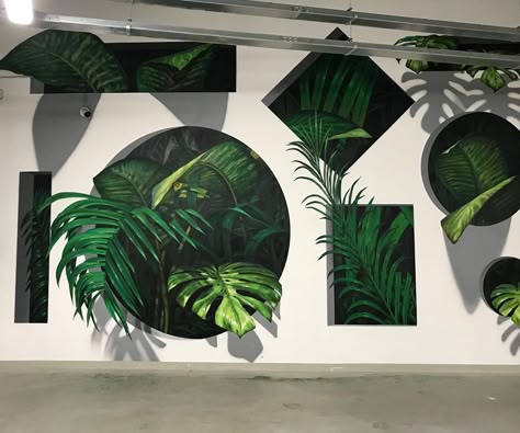 The Riveting Murals of Shozy - Hi-Fructose Magazine Tropical Mural Painting, Environmental Mural, Jungle Wall Painting, Murals Street Art Wall, Street Wall Painting, Plant Mural, Tropical Mural, How To Start Painting, Urban Artwork