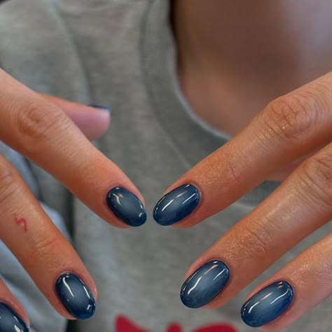 NAIL THERAPY CO on Instagram: "blue us away 💅🏼   *medium art (currently only doing ombré colours that are featured on our insta)" Gel Nail One Color, Nail Ideas Acrylic One Color, Blue Nails Gel Design, What Colours Go With Blue, Design For Blue Nails, Nail Inspo With Nail Polish, Cute Ombré Nails, Blue Cool Nails, Cool Blue Nail Designs