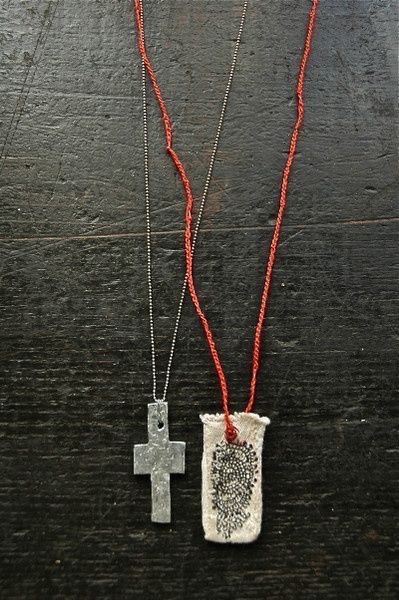 Junko Oki, Marisa Ramirez, Cross Love, Message Necklace, Textile Necklace, Fabric Necklace, Textile Jewelry, Amulets, Contemporary Jewellery