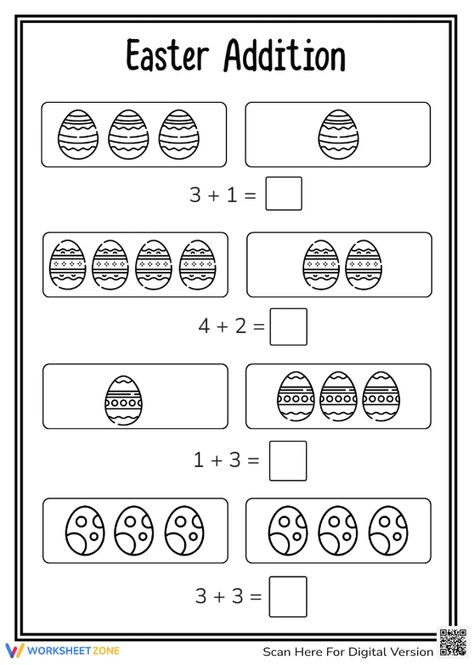 Encourage your kindergartener to find math practice enjoyable by inspiration from Easter egg. As they add up these eggs, they will utilize single digit addition skills. Check it out! #worksheets #mathworksheet #addition #additionworksheet #pdf #kidsactivities #counting #freeprintable #printableforkid #preschooleasteractivities #additionfacts #additionwithin10 #eastereggs #easter #easterworksheets #holiday #eastereggworksheet #easterworksheetspreschool Simple Addition Worksheets, Christ Easter, Easter Activities For Preschool, Easter Worksheets, Easter Math, Holiday Worksheets, Addition Practice, Addition Facts, Addition Worksheets