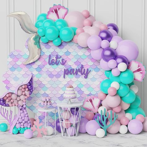 119pcs Mermaid Balloon Garland Kit, Mermaid Tail Arch Party Decorations With Pink Purple Blue Balloons - Etsy Girls Mermaid Birthday Party, Mermaid Balloon Garland, Birthday Party Under The Sea, Mermaid Balloons, Holiday Balloons, Ocean Theme Party, Girls Birthday Party Decorations, Mermaid Party Decorations, Mermaid Theme Party