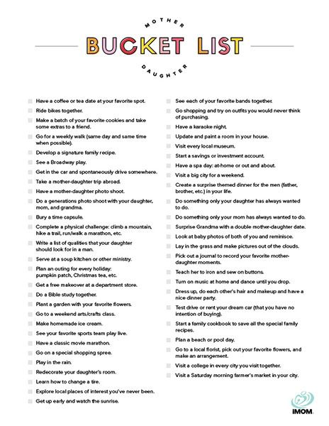 Mother Daughter Bucket List - iMom Mother Daughter Bucket List, Mom Daughter Dates, Mommy Daughter Activities, Mommy Daughter Dates, Mother Daughter Activities, Dates Quotes, Daughter Bonding, Mother Daughter Dates, Mother Daughter Date Ideas