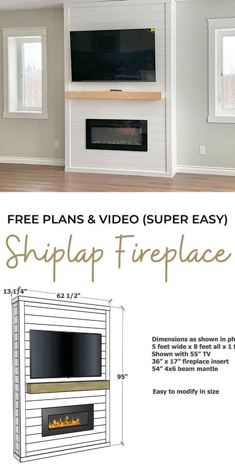 Make Fireplace Look Built In, Fireplace Insert Built In, Building A Shiplap Fireplace, Shiplap Bump Out Wall, Diy Fireplace Build Out, Built Out Wall For Tv And Fire, Diy Insert Fireplace, Tv Mantel No Fireplace, How To Build A Shiplap Fireplace Wall