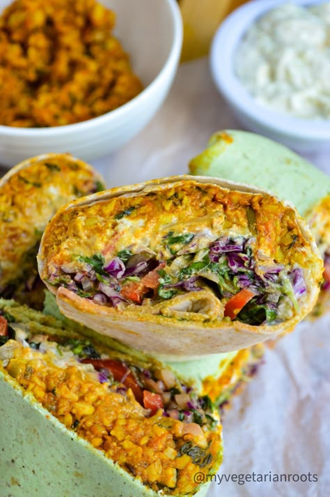 Curried Tempeh Wraps Curry Wrap, Tempeh Wrap Recipes, Tempeh Breakfast, Tempeh Wrap, Tempeh Quesadilla, Tofu Wrap, Tofu Crumbles, Honey Mustard Tempeh, Tempeh Recipes Vegan