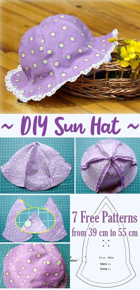 Simple 6-piece sun hat, many students know how to do at a glance, the most important thing is the paper pattern, the following special to provide you with 7 models of paper samples, from 39cm ~ 55cm, I believe that we can find the right for your baby ~~! Baby Sun Hat Pattern Free, Sun Hat Patterns To Sew Free, Baby Hat Patterns Sewing, Baby Bucket Hat Pattern, Baby Clothes Sewing Patterns Free, Things To Sew For Baby, Baby Hat Diy, Sunhat Pattern, Cute Things To Sew