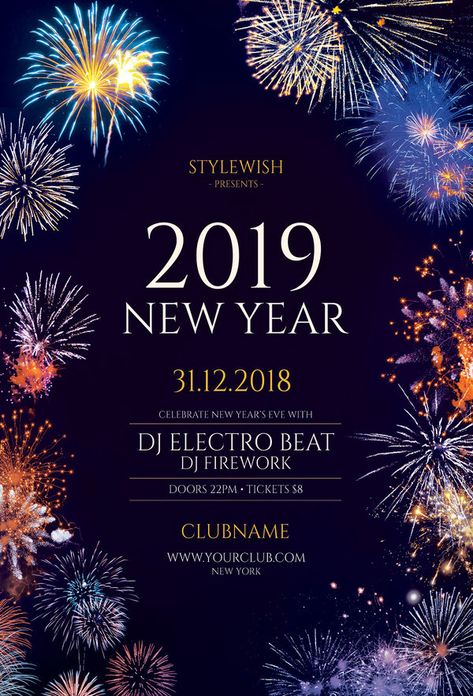 New Year Flyer by styleWish. Download the PSD design for $9 at Graphicriver. New Year Design Poster, New Year Poster Design Ideas, New Years Flyer, New Year Party Poster, New Year Poster Design, New Year Campaign, New Year Elements, New Year's Eve Flyer, New Year Flyer