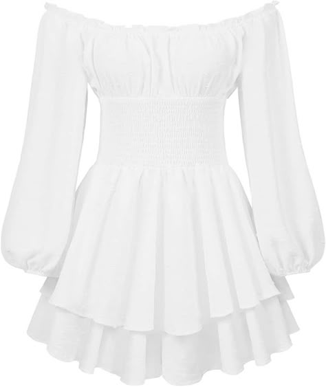 Amazon.com: Fabumily Women Puff Sleeve Romper Off Shoulder Ruffle Dress with Shorts Long Sleeve Flowy Layered Pirate Jumpsuit Playsuits (A1 White, S) : Clothing, Shoes & Jewelry Short Pollera, Jumpsuit Casual, Shoulder Ruffle Dress, Lace Jumpsuit, Ruffle Romper, Long Sleeve Jumpsuit, Casual Jumpsuit, Fairy Dress, Type Of Pants