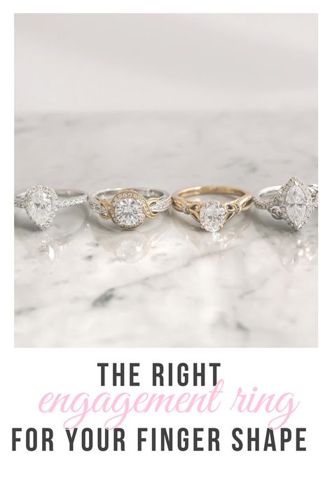 The Right Engagement Ring for Your Finger Shape Thick Engagement Rings, Wedding Ring Cuts, Bold Engagement Rings, Kirk Kara Engagement Rings, Engagement Rings On Finger, Fat Fingers, Types Of Wedding Rings, Petite Engagement Ring, Making Rings