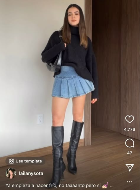 Canada Outfit Ideas Summer, Denim Skirt Fall Outfits Short, Winter Jean Skirt Outfits, Short Denim Skirt Outfits Winter, Short Jean Skirt Outfits Winter, Denim Skirt Outfit Short, Jean Mini Skirt Fall Outfit, Denim Tennis Skirt Outfit, Short Jean Skirt Outfits Fall