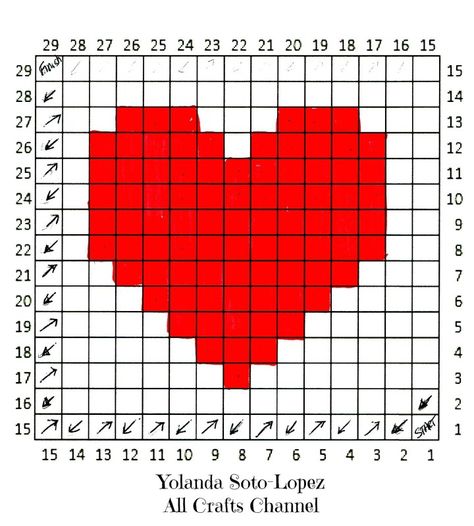 Heart Graph for C2C (corner to corner) Crochet Heart Blanket, C2c Crochet Pattern Free, Heart Border, Corner To Corner Crochet, Graph Crochet, Crochet Heart Pattern, Pixel Crochet, Tapestry Crochet Patterns, C2c Crochet