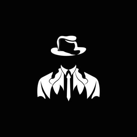 Detective Man Logo Design, Mafia Detective Fashion Tuxedo And Hat Illustration Vector, BlackMan Businesman Icon Black Hat Hacker Logo, Mens Fashion Logo Design, Detective Man, Man Logo Design, Detective Fashion, Detective Icon, Mafia Art, Hacker Logo, Gang Logo