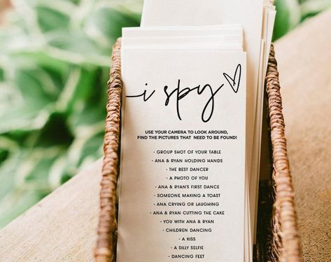 Ellia I Spy Wedding Game Template I Spy Wedding Game - Etsy Guest Taking Pictures At Wedding, Tiny Wedding Ideas, I Spy Wedding Game, Spy Wedding, Outdoor Wedding Games, Wedding Table Games, Lawn Games Wedding, Hunting Wedding, Games Wedding