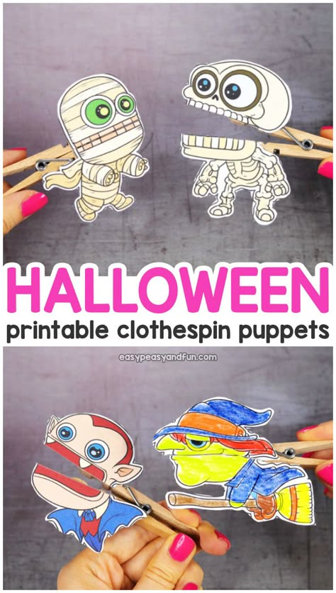 Halloween Clothespin Puppets - Easy Peasy and Fun Halloween Make And Take Crafts, Fun And Easy Halloween Crafts For Kids, Halloween Arts And Crafts For Middle School, Halloween Craft For Party, Halloween Class Party Crafts Kindergarten, Halloween Crafts Easy For Kids, Halloween Crafts School Age, Halloween Crafts For 5 Year, Halloween Craft For Class Party