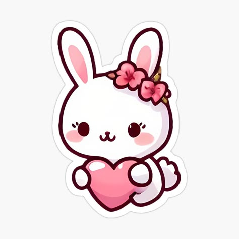 Rabbit Sticker Printable, Cute Printable Stickers Bunny, Cute Rabbit Sticker, Bunny Stickers Printable, Kawaii Printable Stickers, Love Whispers, Sticker Freebies, Rabbit Sticker, Easy Valentine Crafts