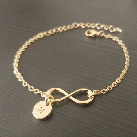 Personalized Gold Silver Rose Gold Infinity Bracelet, Initial Disc Charm Bracelet, Bridesmaid Gifts, Letter Monogram Jewelry | Wish Gold Infinity Bracelet, Coin Charm Bracelet, Rose Gold Stud Earrings, Bracelet Initial, Gold And Silver Bracelets, Letter Bracelet, Letter Monogram, Bracelet Friendship, Monogram Jewelry