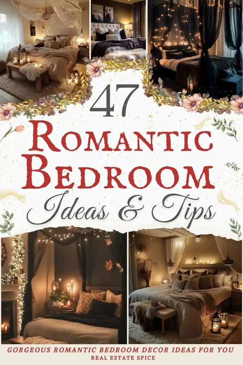 Set the mood with my 47 romantic bedroom ideas that blend cozy ambiance and elegant decor. Discover tips like how to layering soft bedding and textiles, fairy lights, candles, and lanterns, and incorporate canopies to create an intimate, serene space. Perfect for romantic bedroom decor, dreamy lighting ideas, and luxurious bedroom inspiration, these designs and decor tips bring warmth and charm to your retreat. Transform your bedroom into a space that feels inviting and effortlessly romantic! Opulent Guest Bedroom, Pretty Cozy Bedroom, Elegant Bedroom Ideas For Women, Beautiful Master Bedrooms Romantic, Airy Romantic Bedroom, Light Romantic Bedroom, Layer A Bed Like A Designer, How To Make A Bedroom Feel Cozy, Elegant Cozy Bedroom