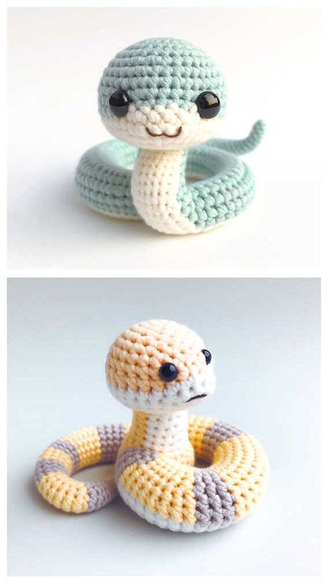 Amigurumi Snake, Snake Crochet, Crochet Dragon Pattern, Easy Crochet Animals, Crochet Cowl Pattern, Quick Crochet Patterns, Bonnet Crochet, Crochet Dragon, Crochet Animals Free Patterns