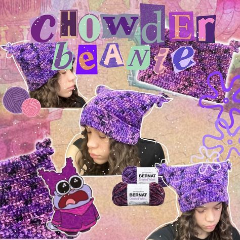 💜 Crochet Chowder Beanie | Chowder Hat 🪼Order from links in bio #chowder #chowdercartoon #chowderhat #chowderbeanie #crochet #crochetbeanie #catbeanie #smallbusiness #handmade #fyp #fypシ #foryou Chowder Hat, Halloween Crochet, Crochet Art, Crochet Hat, Crushed Velvet, Chowder, Crochet Clothes, Crochet Hats, Velvet