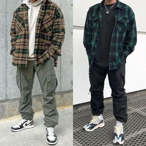 Korean Streetwear Men, 2023 Winter Outfits, Winter Outfits Men Streetwear, Flannel Outfits Men, Streetwear 2023, Mens Fits, Outfits Men Streetwear, Streetwear Korean, Flannel Outfits