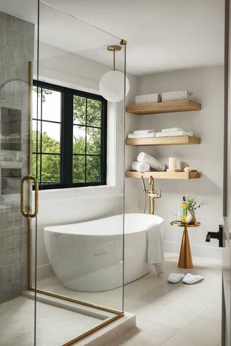 Scandinavian Bathroom Design, Bathroom Freestanding, Modern Small Bathrooms, Scandinavian Bathroom, Bathroom Redesign, Primary Bathroom, Primary Bath, Freestanding Tub, Bathroom Remodel Designs