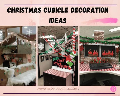 Christmas Cubicle Decoration Ideas Cubical Christmas Theme, Decorating Cubicle For Christmas, Office Christmas Decorating Ideas For Work Cubicle, Cubical Decor Office Ideas Christmas, Christmas Decorated Office, Office Cubical Christmas Decor, Xmas Cubicle Decorations, Office Cubicle Holiday Decorating Ideas, Decorate Office Cubicle For Christmas