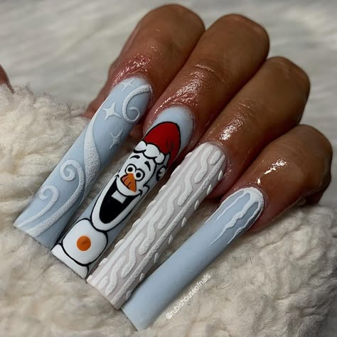 Frozen Nail Designs, Holiday Manicure Ideas, Olaf Nails, Frozen Nail Art, Acrylic Or Gel Nails, Frozen Nails, Holiday Manicure, Cartoon Nails, Frozen Christmas