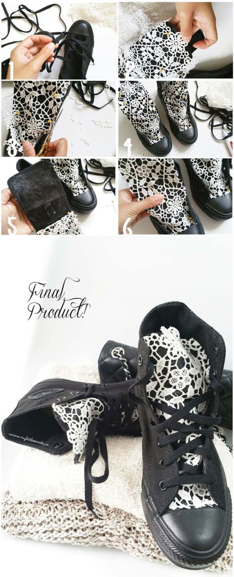 Diy Fashion Projects, Diy Sneakers, Mode Shoes, Lace Diy, Mode Tips, Diy Vetement, Creation Couture, Fashion Project, Clothes Diy