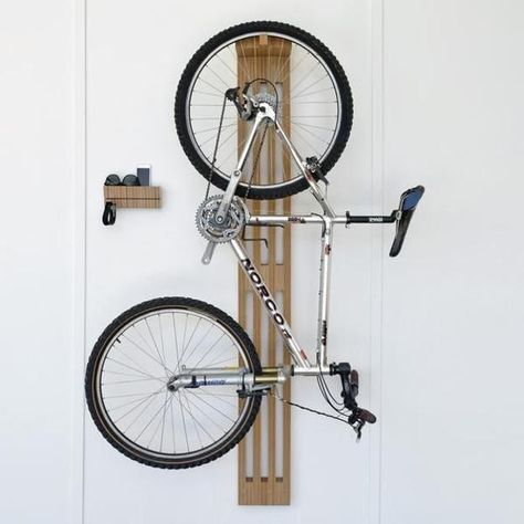 Modern Storage Ideas, Bike Racks that Look Great on the Walls Rack Velo, Vertical Bike Storage, Indoor Bike Storage, Bicycle Hanger, Modern Shelving Units, Vertical Bike Rack, Small Wall Shelf, Bike Storage Garage, Bike Hanger