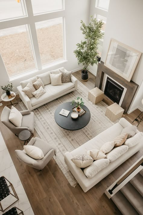 Couch For Open Living Room, Apartment With Balcony Living Rooms, Large Living Room Set Up, Living Roomliving Room Design, Sofa Arrangement Living Room, Two Couch Living Room, Living Room Setup Furniture Arrangement, Sofa And Two Chairs Layout, Extra Large Living Room Layout