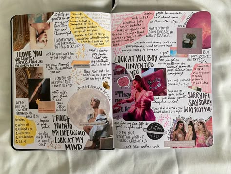 Ariana Grande Scrapbook, Ariana Grande Journal Ideas, Song Journal Aesthetic, Fan Journal, Ariana Grande Album, Travel Journal Scrapbook, Journaling Scrapbook, Music Journal, Scrapbook Inspo