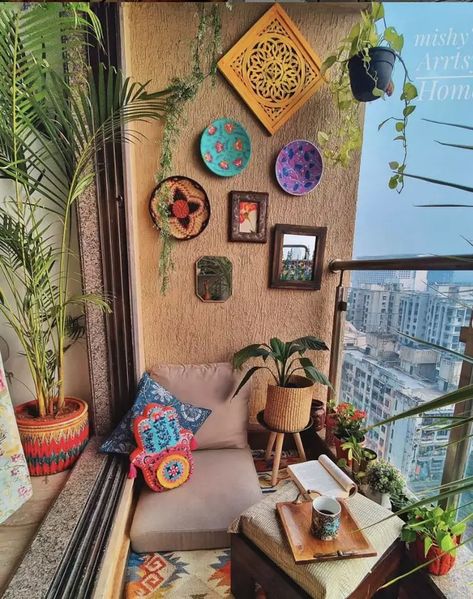 17 Ways to Turn Your Tiny Balcony Into an Irresistible Retreat Condo Balcony, Architectural Ideas, Indian Room Decor, Balcony Ideas Indian, Tiny Balcony, Balcony Design Ideas, Colourful Living Room Decor, India Home Decor, Small Balcony Design