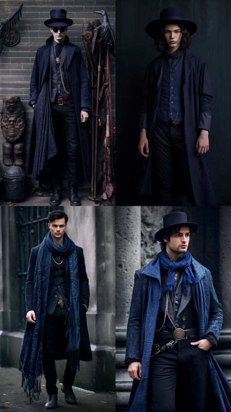 Modern Wizard Fashion Men, Starry Night Outfit Men, Ravenclaw Outfit Men, Wizard Outfits Men, Witchcore Fashion Male, Wizard Aesthetic Outfit, Wizard Fashion Men, Wizard Costume Male, Warlock Clothing