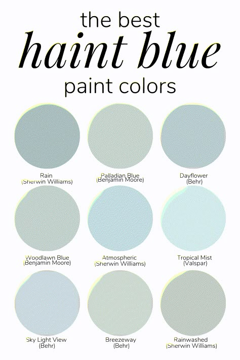 the best haint blue paint colors - tons of options for gorgeous blues for your back porch ceiling Best Haint Blue, Haint Blue Porch Ceiling, Colors For Walls, Blue Porch Ceiling, Palladian Blue, Haint Blue, Blue Ceilings, Porch Ceiling, Best Paint