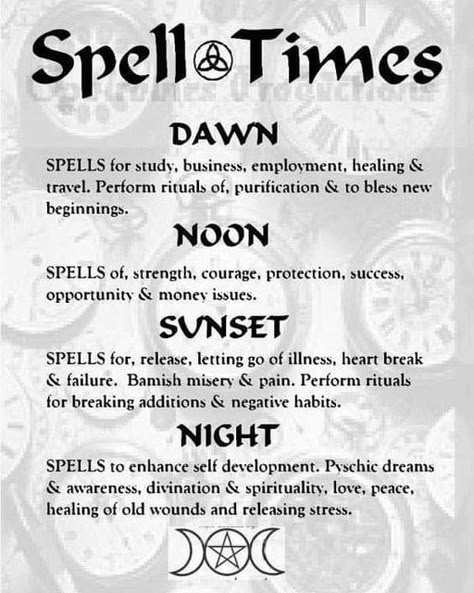 Leza Angeline Labrador on Instagram: "Spell times, unknown author. I love this because it shows the best times to cast certain spells. However, this is not set in stone. You need to do what works best for you. Sometimes, I cast when the feeling hits me, and my gut says it is right. Other times, I will look at the planets, moon voids, and time of day. The most important part to spellwork is you, your intent, your passion, staying focused, breathing life into the spells, and grounding. Y Witchy Spells, Shadow Book, Witchy Business, Witchcraft Spells For Beginners, Witch Spells, Spells For Beginners, Green Witchcraft, Witch Things, Spell Jars