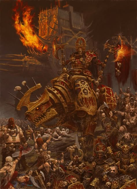 Khorne: illustration for Games Workshop’s book Warhammer: Warriors of Chaos. Warhammer Fantasy Art, Warriors Of Chaos, Warhammer Chaos, 40k Chaos, Contemporary Fantasy, World Eaters, Warhammer Age Of Sigmar, Game Workshop, Warhammer 40k Art